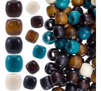Pndeyo Lot de 100 perles en bois de 17 mm pour travaux manuels, perles rondes en bois naturel à grand trou, accessoires vintage pour macramé, collier, bracelet, loisirs créatifs, décoration faite à la