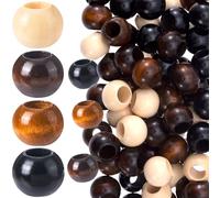 Pndeyo Lot de 100 perles en bois de 20 mm pour travaux manuels, perles rondes à grand trou en bois naturel, accessoires vintage pour macramé, collier, bracelet, loisirs créatifs, décoration faite à la