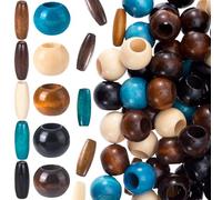 Pndeyo Lot de 100 perles en bois pour travaux manuels, 2 tailles à grand trou, perles vintage en bois pour macramé, collier, bracelet, bricolage, décoration faite à la main, 5 couleurs