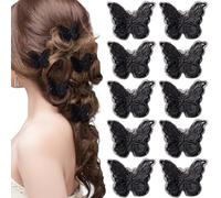 Pndeyo Lot de 15 pinces à cheveux en forme de papillon pour femme - Antidérapantes - Brodées - Double couche - Dentelle - Accessoires pour cheveux longs, courts, bouclés et ondulés - Noir