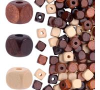 Pndeyo Lot de 150 perles en bois de 10 mm pour travaux manuels, perles cubiques en bois naturel à grand trou, accessoires vintage pour macramé, collier, bracelet, décoration à faire soi-même, café