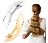 Pndeyo Lot de 2 barrettes à cheveux françaises en métal pour femme, antidérapantes, ovales, grandes pinces à cheveux à ressort, accessoires pour cheveux longs, épais, bouclés et ondulés - Doré et