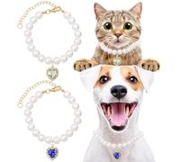 Pndeyo Lot de 2 colliers de perles pour chien et chat - Collier mignon en forme de cœur avec strass bleu vert - Pour mariage, anniversaire, chiot et petits chiens