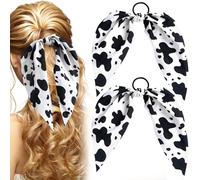 Pndeyo Lot de 2 élastiques à cheveux antidérapants pour femme, motif vache, chouchou pour queue de cheval, accessoires d'Halloween pour cheveux bouclés, raides, fins et épais