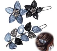 Pndeyo Lot de 2 épingles à cheveux vintage en cristal pour femme - Barrettes à cheveux en forme de fleur et feuille de strass scintillants - Accessoires décoratifs pour cheveux longs, courts, épais,