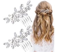 Pndeyo Lot de 2 peignes à cheveux antidérapants avec strass pour femme, accessoires de cheveux longs, courts, bouclés et ondulés - Argenté