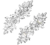 Pndeyo Lot de 2 pinces à cheveux antidérapantes avec strass pour femme, motif fleur française, accessoires de cheveux pour mariage, fête, bal de fin d'année, concours de beauté - Argenté