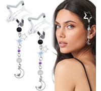 Pndeyo Lot de 2 pinces à cheveux antidérapantes en forme d'étoile pour femmes et filles, années 2000 Y2K, joli pendentif en forme de lune, accessoires pour tresses, cheveux longs, courts, fins et