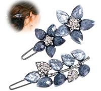 Pndeyo Lot de 2 pinces à cheveux vintage bleu encre pour femme, barrettes à cheveux en forme de fleur en cristal, strass scintillants, accessoires de cheveux de mariage pour cheveux longs, courts,