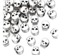 Pndeyo Lot de 20 perles en forme de tête de mort de 1,4 cm pour la fabrication de bijoux, perles d'espacement macroporeuses en alliage, mini breloques d'Halloween pour bracelet