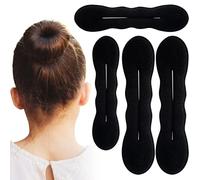 Pndeyo Lot de 4 bigoudis antidérapants pour chignon pour femme - Accessoires pour chignon long, fin, bouclé et ondulé - Noir