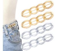 Pndeyo Lot de 4 colliers de serrage réglables pour jeans amples, sans couture, pour jeans, pulls, manteaux, chemises, châles - Doré et argenté