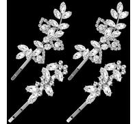 Pndeyo Lot de 4 pinces à cheveux antidérapantes en forme de feuille en alliage français avec strass pour femme - Accessoires pour cheveux longs, moyens, raides et ondulés - Argenté