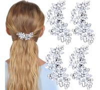 Pndeyo Lot de 4 pinces à cheveux en forme de fleur en cristal pour femme, barrettes à cheveux élégantes pour mariage, fête prénuptiale, danse, concours de beauté, fête - Argenté