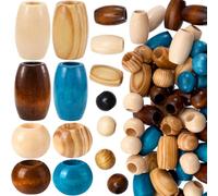 Pndeyo Lot de 40 perles en bois pour travaux manuels, 2 tailles à grand trou, perles en bois naturel, accessoires vintage pour macramé, collier, bracelet, loisirs créatifs, décoration faite à la main