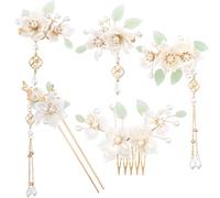 Pndeyo Lot de 5 épingles à cheveux en forme de fleur de camélia, accessoires pour cheveux fins, longs, courts, bouclés et raides - Blanc