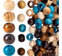 Pndeyo Lot de 50 perles en bois de 20 mm pour travaux manuels, perles rondes en bois naturel à grand trou, accessoires vintage pour macramé, collier, bracelet, loisirs créatifs, décoration faite à la