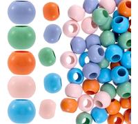 Pndeyo Lot de 50 perles en bois naturel à grand trou de 24 mm pour loisirs créatifs, accessoires mignons en bois pour macramé, collier, bracelet, loisirs créatifs, décoration faite à la main, 5