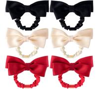 Pndeyo Lot de 6 chouchous avec nœud en ruban pour femme, élastiques et antidérapants pour cheveux longs, épais, fins, bouclés et raides - Noir, rouge et blanc