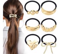 Pndeyo Lot de 6 élastiques à cheveux antidérapants en métal doré pour queue de cheval - Accessoires pour cheveux longs, courts, bouclés, ondulés et épais