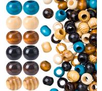 Pndeyo Lot de 78 perles en bois de 19,2 mm pour travaux manuels, perles rondes à grand trou en bois naturel, accessoires d'espacement vintage pour macramé, collier, bracelet, loisirs créatifs