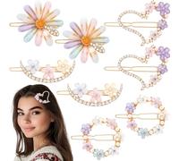 Pndeyo Lot de 8 épingles à cheveux décoratives en forme de marguerite en forme de cœur, couronne de lune, accessoires à cheveux pour cheveux épais, fins, longs, courts, bouclés et raides