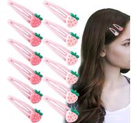 Pndeyo Y2K Lot de 12 barrettes à cheveux en forme de fraise pour femme - Jolies barrettes à cheveux en forme de fruits - Pinces à cheveux antidérapantes en métal - Accessoires pour cheveux épais,