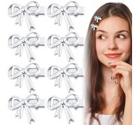 Pndeyo Y2k Lot de 8 barrettes à cheveux en forme de nœud argenté pour femme avec petit nœud antidérapant pour mariage, Noël, fête, cérémonie, banquet