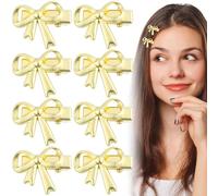 Pndeyo Y2k Lot de 8 barrettes à cheveux en forme de nœud doré pour femme avec petit nœud antidérapant pour mariage, Noël, fête, cérémonie, banquet