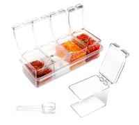 PNDID Lot de 4 boîtes d'assaisonnement transparentes, pots à épices en plastique avec couvercles et cuillère, pot à épices pour sel, sucre, thé, herbes, café