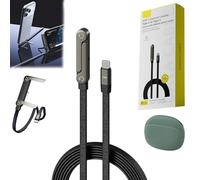 Pnedeodm 2-in-1 Invisible Holder Charger Cable - 240w Fast Charging Cord with Built-In Phone Stand, Anti-Tangle 5ft T-Shaped Foldable Multi-functional Charger Cord for Smartphones Tablets (Type C)