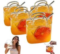 Pnedeodm 26oz Glass Purse for Drinks Set, Unique Handbag Shaped Cocktail Glasses & Fish Bowl Vase, Creative Purse Cup for Party, Juice, Afternoon Tea,Gifts for Women (4Pcs)