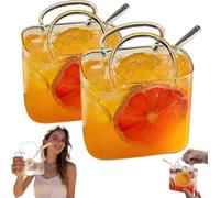 Pnedeodm 26oz Glass Purse for Drinks Set, Unique Handbag Shaped Cocktail Glasses & Fish Bowl Vase, Creative Purse Cup for Party, Juice, Afternoon Tea,Gifts for Women (2Pcs)