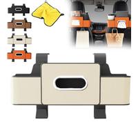 Pnedeodm 3-in-1 Car Backseat Organizer, Multifunctional Car Seat Rear Storage Box with Cup Holder & Tissue Box, Car Organizer Storage Box Headrest Back Seat - Keep Your Ride Clean & Organized (Beige)