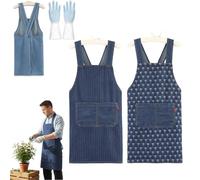 Pnedeodm Adult Denim Apron-Lightweight Cotton Apron with Front Pocket, Ideal for Everyday Use, Cross Back Aprons for Women Men, Durable & Stain-Resistant for Baking Cooking Gardening (Stripes+Hearts)