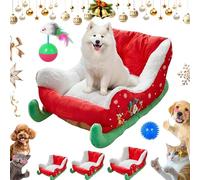 Pnedeodm Christmas Sleigh Dog Bed, Red Plush Decorative Christmas Cat Bed, 2026 New Festive Cozy Insulated Nest for Winter, Washable Cosy Dog Beds with Non-Slip for Indoor & Outdoor (Red, M)