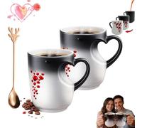 Pnedeodm Colour Changing Mug, Heart-Shaped Color Changing Ceramic Mug with Handle, Heat Changings Mugs with Red Heart Design,Valentine Themed Hearts Magic Mugs, Romantic Gifts for Couples (1Pcs)