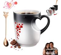 Pnedeodm Colour Changing Mug, Heart-Shaped Color Changing Ceramic Mug with Handle, Heat Changings Mugs with Red Heart Design,Valentine Themed Hearts Magic Mugs, Romantic Gifts for Couples (1Pc)