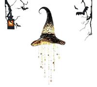 Pnedeodm Lighted Witch Hat Hanging Chime, Halloween Hanging Witch Hats with LED Star Lights, Glow Decor for Porch Indoor Outdoor, Halloween Party Decoration (1Pc)