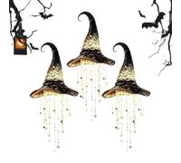 Pnedeodm Lighted Witch Hat Hanging Chime, Halloween Hanging Witch Hats with LED Star Lights, Glow Decor for Porch Indoor Outdoor, Halloween Party Decoration (3Pcs)