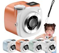 Pnedeodm Mini Camera Shaped Portable Fan with Lanyard, 199-Speed Rechargeable Handheld Neck Fan,Personal Cooling Wind Relief for Adults, Quiet Pocket Desk Fan for Travel Office (Orange)