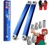 Pnedeodm Offset Extension Wrench Set 39cm, Ratchet Extension with 0° Swivel Range, Universal Wrench Extensions with 1/4" 3/8" 1/2" Adapters for Tight Spaces in Automotive (2Pcs)