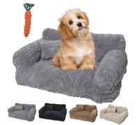 Pnedeodm Plush Calming Pet Sofa Bed, Calming Pet Sofa with Washable Removable Cover, Anti-Anxiety Plush Dog Couch with Raised Rim & Non-Slip Bottom,Soft Cat Sofa for Small Medium Pets (Grey, M)