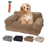 Pnedeodm Plush Calming Pet Sofa Bed, Calming Pet Sofa with Washable Removable Cover, Anti-Anxiety Plush Dog Couch with Raised Rim & Non-Slip Bottom,Soft Cat Sofa for Small Medium Pets (Khaki, S)