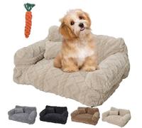 Pnedeodm Plush Calming Pet Sofa Bed, Calming Pet Sofa with Washable Removable Cover, Anti-Anxiety Plush Dog Couch with Raised Rim & Non-Slip Bottom,Soft Cat Sofa for Small Medium Pets (Beige, S)