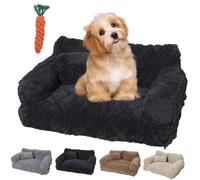 Pnedeodm Plush Calming Pet Sofa Bed, Calming Pet Sofa with Washable Removable Cover, Anti-Anxiety Plush Dog Couch with Raised Rim & Non-Slip Bottom,Soft Cat Sofa for Small Medium Pets (Black, L)