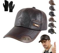 Pnedeodm Warm Leather Baseball Cap - Windproof PU Leather Baseball Cap, Shell Fleece Lining Casual Leathers Earflap Cap for Men Fall Winter Outdoor (Dark Coffee-A)