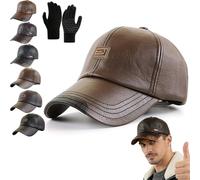 Pnedeodm Warm Leather Baseball Cap - Windproof PU Leather Baseball Cap, Shell Fleece Lining Casual Leathers Earflap Cap for Men Fall Winter Outdoor (Dark Coffee-B)