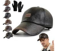 Pnedeodm Warm Leather Baseball Cap - Windproof PU Leather Baseball Cap, Shell Fleece Lining Casual Leathers Earflap Cap for Men Fall Winter Outdoor (Black-B)