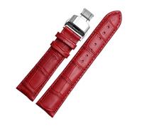 PNESHGTT Bracelet de montre en cuir for femme, compatible avec Casio Tissot, 10 mm, 12 mm, 14 mm, 15 mm, 16 mm, 18 mm, blanc, rouge, rose, accessoires(Red Steel Folding,12mm)
